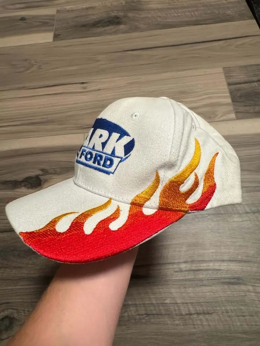 Vintage Park Ford Flames Embroidered White Hat Cap Strapback Nissin Cap